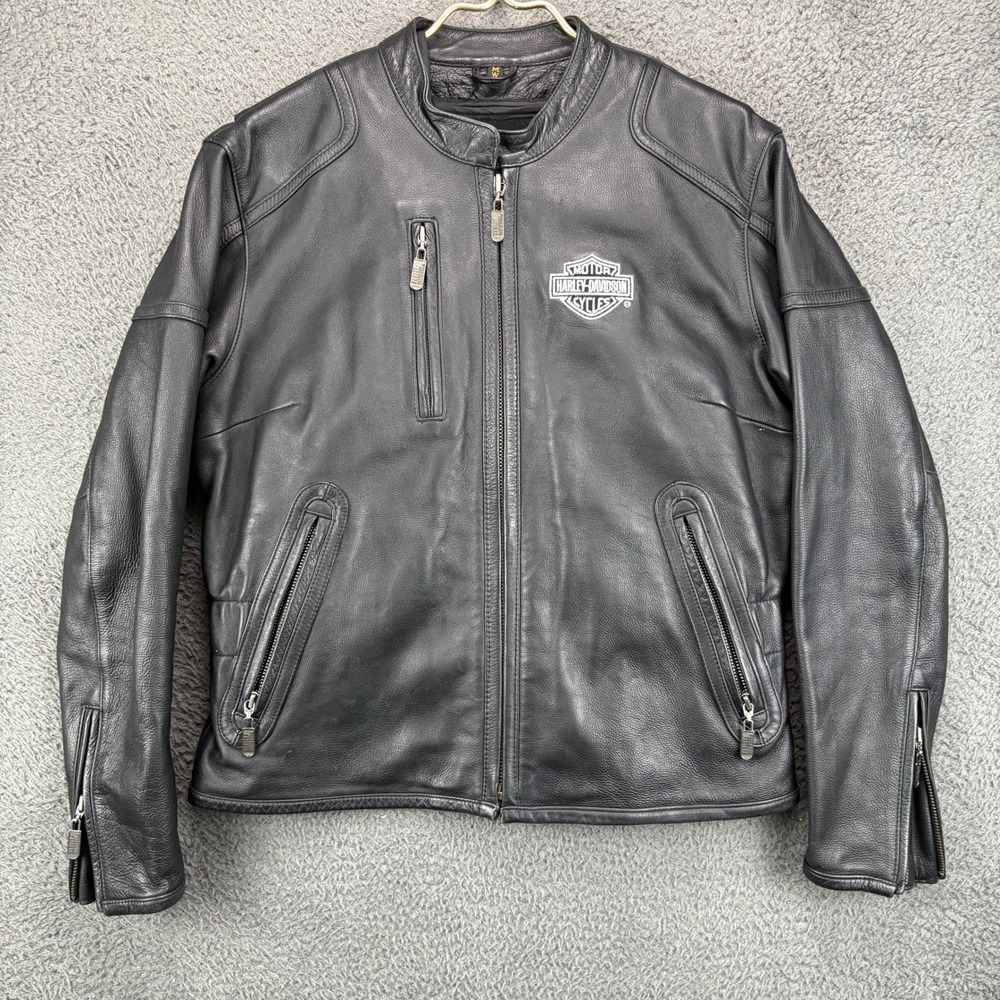 Harley-Davidson Mens Black Leather‎ Riding Jacket Embroidered Logo Medium M